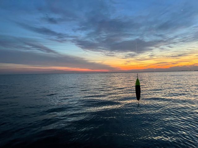 Wade fisherman silhouetted at dawn