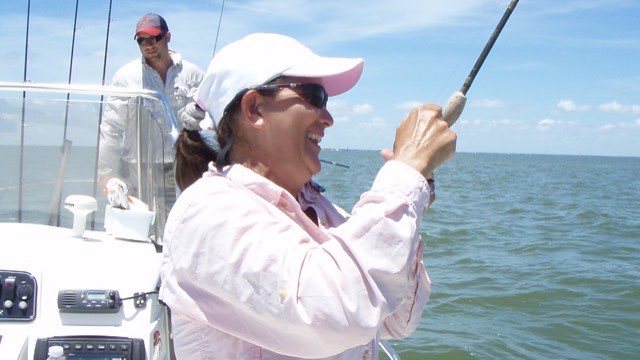 Angler casting from the boat